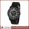 Fashion Black Case and Band with Stones Lady Wrist Watch